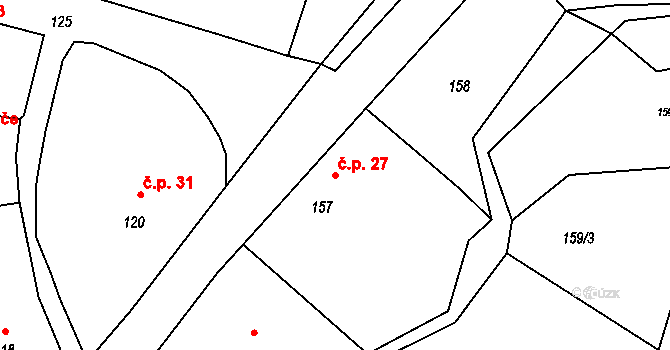 Hluzov 27, Černotín na parcele st. 157 v KÚ Hluzov, Katastrální mapa