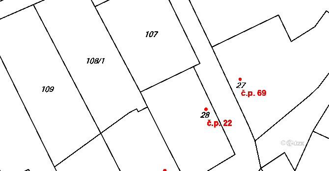 Štrampouch 22, Žáky na parcele st. 28 v KÚ Žáky, Katastrální mapa