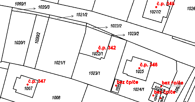 Zruč nad Sázavou 342 na parcele st. 1022/1 v KÚ Zruč nad Sázavou, Katastrální mapa