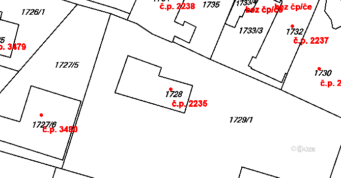 Mělník 2235 na parcele st. 1728 v KÚ Mělník, Katastrální mapa