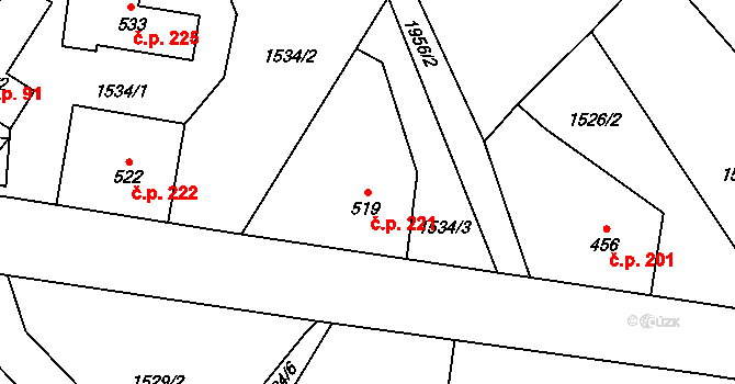 Dolní Maxov 221, Josefův Důl na parcele st. 519 v KÚ Dolní Maxov, Katastrální mapa