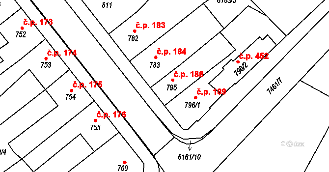 Telč-Štěpnice 188, Telč na parcele st. 795 v KÚ Telč, Katastrální mapa