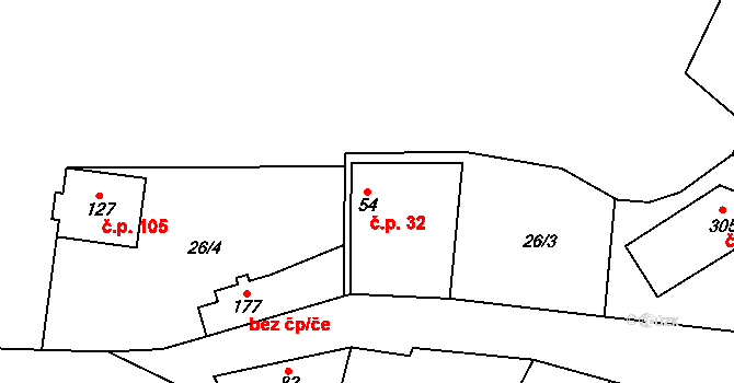 Bašť 32 na parcele st. 54 v KÚ Bašť, Katastrální mapa