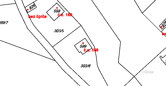 Kamenný Přívoz 156 na parcele st. 599 v KÚ Kamenný Přívoz, Katastrální mapa