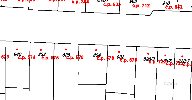 Prušánky 578 na parcele st. 834 v KÚ Prušánky, Katastrální mapa