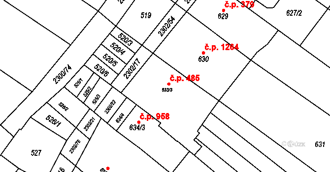 Svatobořice 485, Svatobořice-Mistřín na parcele st. 633/3 v KÚ Svatobořice, Katastrální mapa