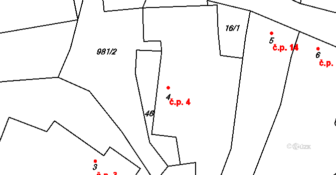 Hrazená Lhota 4, Vlašim na parcele st. 4 v KÚ Hrazená Lhota, Katastrální mapa