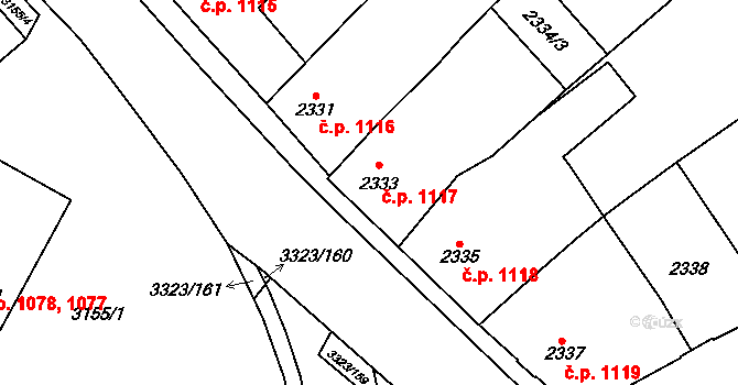 Mikulov 1117 na parcele st. 2333 v KÚ Mikulov na Moravě, Katastrální mapa