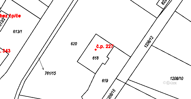 Zaječov 227 na parcele st. 618 v KÚ Zaječov, Katastrální mapa