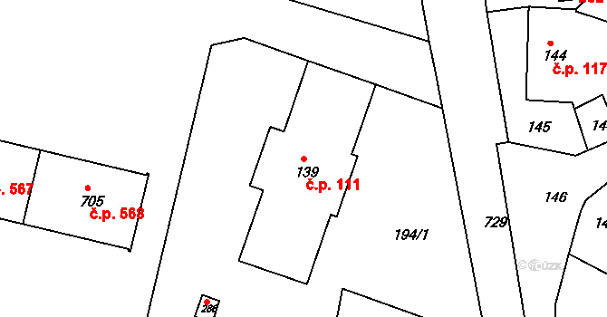 Smiřice 111 na parcele st. 139 v KÚ Smiřice, Katastrální mapa