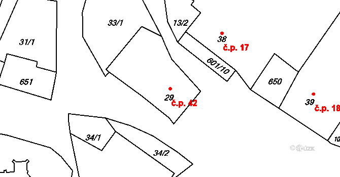 Bučina 42 na parcele st. 29 v KÚ Bučina, Katastrální mapa