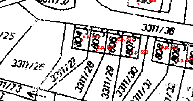 Dolní Dobrouč 521 na parcele st. 805 v KÚ Dolní Dobrouč, Katastrální mapa
