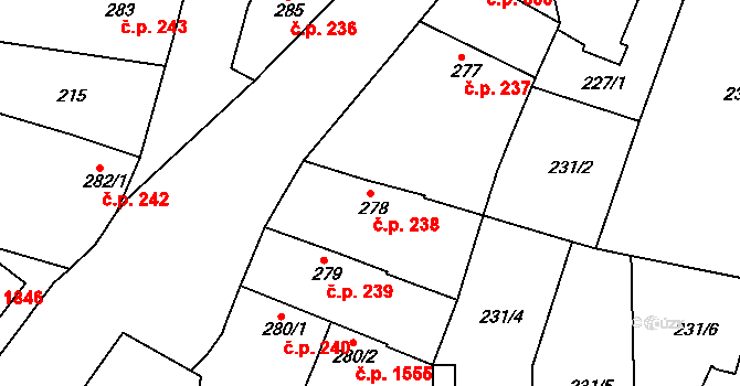 Lysá nad Labem 238 na parcele st. 278 v KÚ Lysá nad Labem, Katastrální mapa