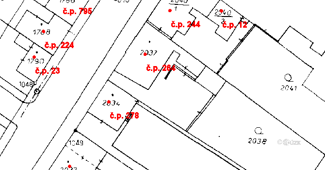 Poděbrady III 264, Poděbrady na parcele st. 2037 v KÚ Poděbrady, Katastrální mapa