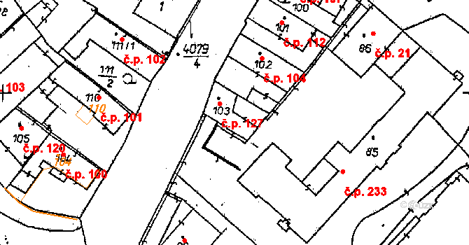 Poděbrady II 127, Poděbrady na parcele st. 103 v KÚ Poděbrady, Katastrální mapa