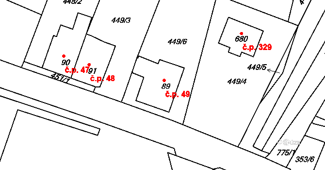 Maršov 49, Krupka na parcele st. 89 v KÚ Maršov u Krupky, Katastrální mapa