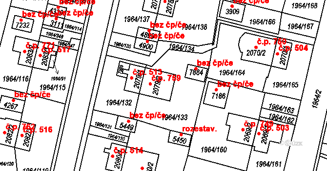 Borovina 759, Třebíč na parcele st. 2079/2 v KÚ Třebíč, Katastrální mapa