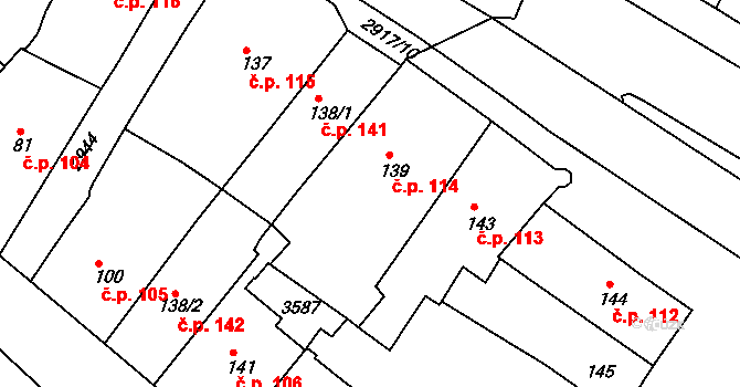 Chrudim I 114, Chrudim na parcele st. 139 v KÚ Chrudim, Katastrální mapa