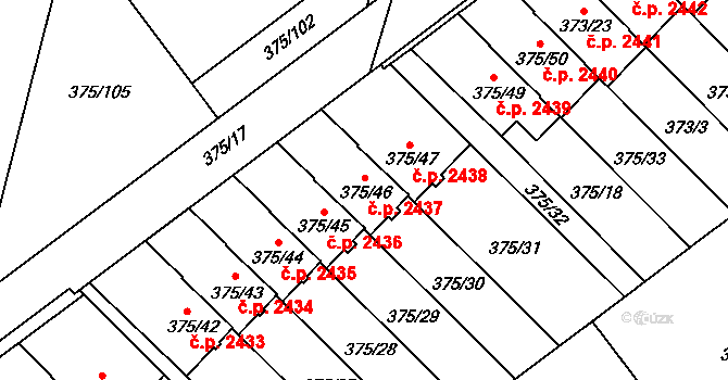 Tábor 2437 na parcele st. 375/46 v KÚ Klokoty, Katastrální mapa
