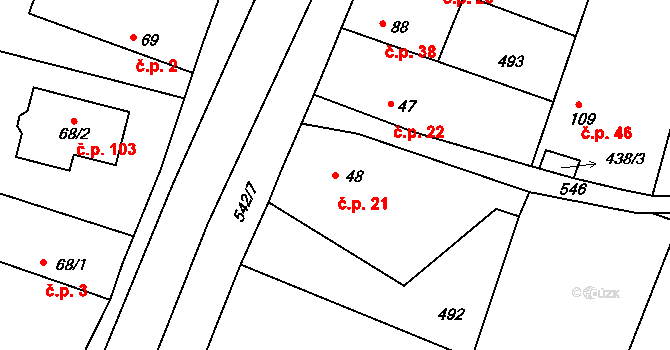 Horoušánky 21, Horoušany na parcele st. 48 v KÚ Horoušany, Katastrální mapa