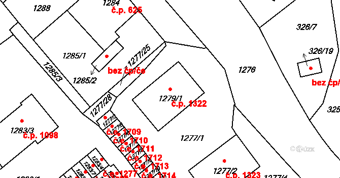 Pelhřimov 1322 na parcele st. 1279/1 v KÚ Pelhřimov, Katastrální mapa