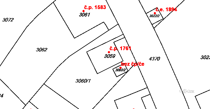 Teplice 1761 na parcele st. 3059 v KÚ Teplice, Katastrální mapa