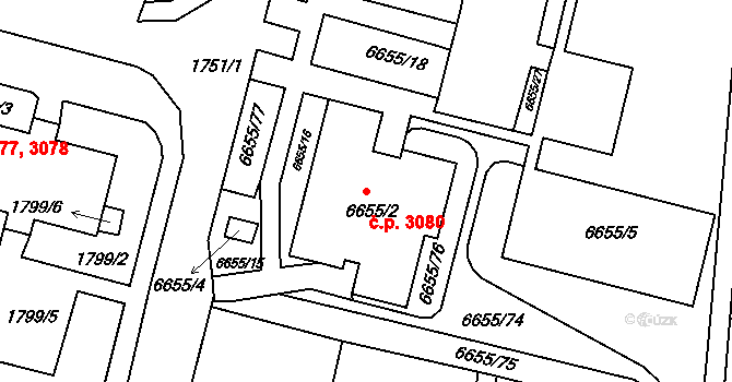 Frýdek 3080, Frýdek-Místek na parcele st. 6655/2 v KÚ Frýdek, Katastrální mapa