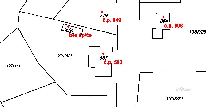 Bublava 553 na parcele st. 588 v KÚ Bublava, Katastrální mapa