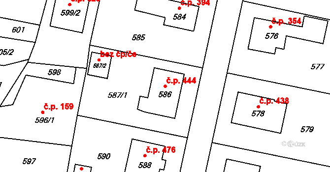 Jablůnka 444 na parcele st. 586 v KÚ Jablůnka, Katastrální mapa