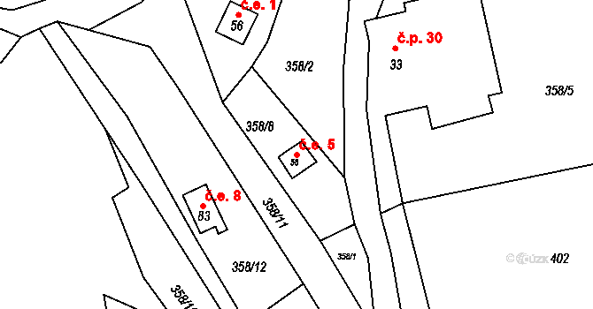 Lipnice 5, Český Rudolec na parcele st. 58 v KÚ Lipnice u Markvarce, Katastrální mapa