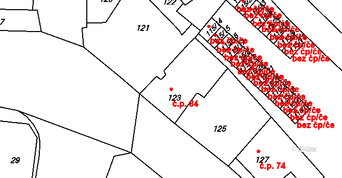 Podolí 84, Praha na parcele st. 123 v KÚ Podolí, Katastrální mapa