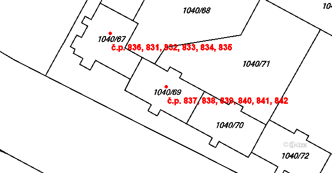 Hlubočepy 837,838,839,840,841,, Praha na parcele st. 1040/69 v KÚ Hlubočepy, Katastrální mapa
