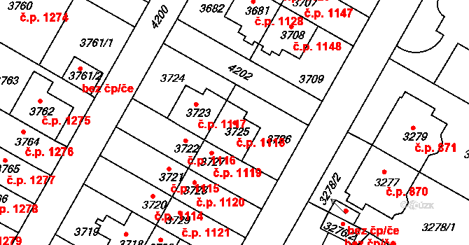 Dejvice 1118, Praha na parcele st. 3725 v KÚ Dejvice, Katastrální mapa