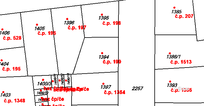 Holešovice 199, Praha na parcele st. 1394 v KÚ Holešovice, Katastrální mapa