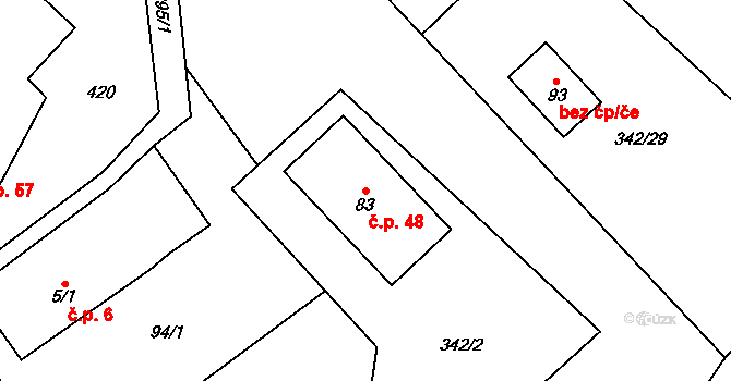 Střítež 48, Trutnov na parcele st. 83 v KÚ Střítež u Trutnova, Katastrální mapa
