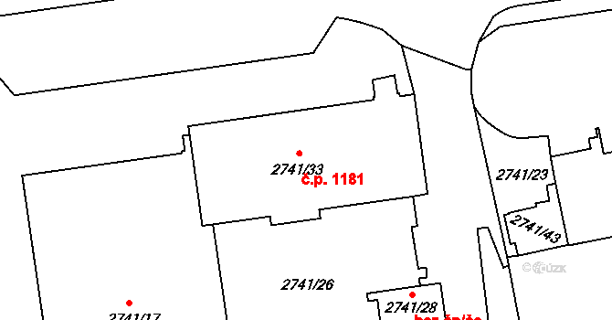 Hostivař 1181, Praha na parcele st. 2741/33 v KÚ Hostivař, Katastrální mapa