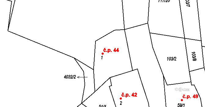 Dunovice 44, Cehnice na parcele st. 1 v KÚ Dunovice, Katastrální mapa