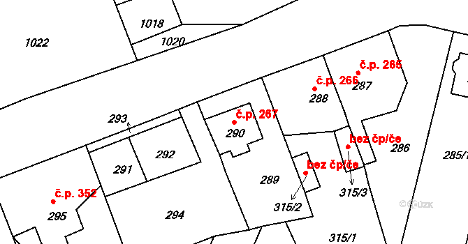 Zákupy 267 na parcele st. 290 v KÚ Zákupy, Katastrální mapa