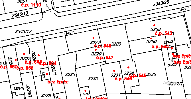 Jirkov 547 na parcele st. 3229 v KÚ Jirkov, Katastrální mapa