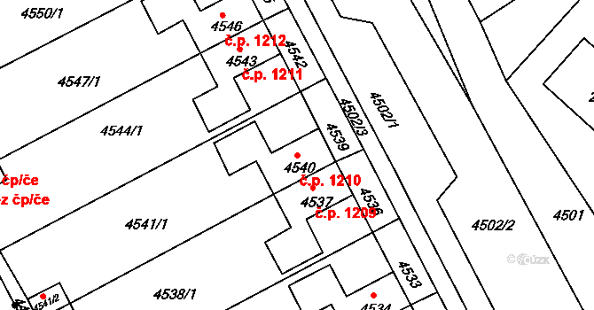 Jirkov 1210 na parcele st. 4540 v KÚ Jirkov, Katastrální mapa