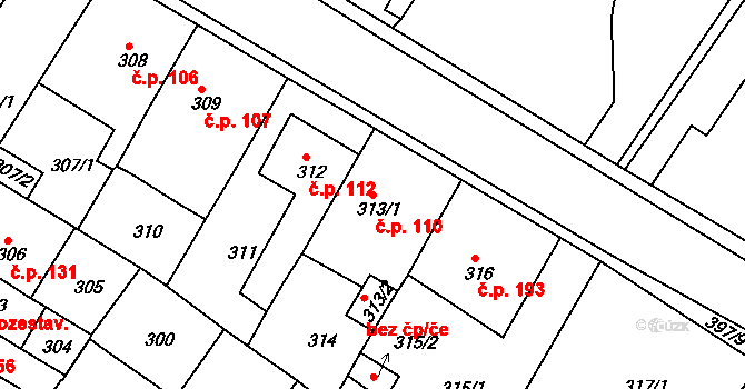 Pražské Předměstí 110, Bílina na parcele st. 313/1 v KÚ Bílina, Katastrální mapa