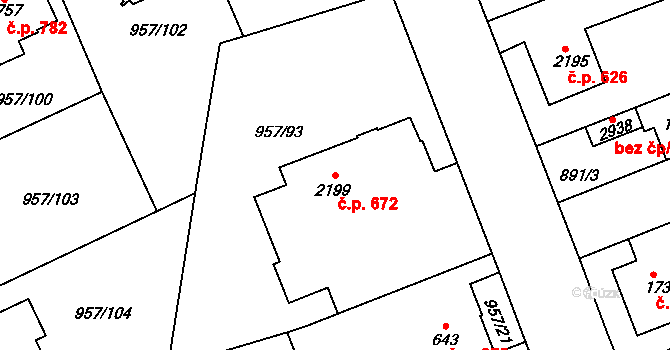 Kukleny 672, Hradec Králové na parcele st. 2199 v KÚ Kukleny, Katastrální mapa