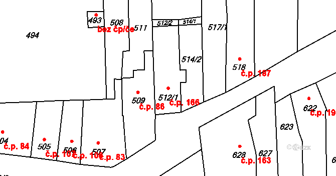 Opatovice 166 na parcele st. 512/1 v KÚ Opatovice u Rajhradu, Katastrální mapa