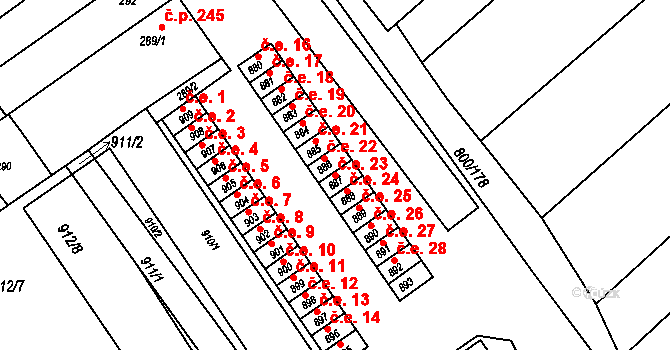 Přísnotice 23 na parcele st. 887 v KÚ Přísnotice, Katastrální mapa