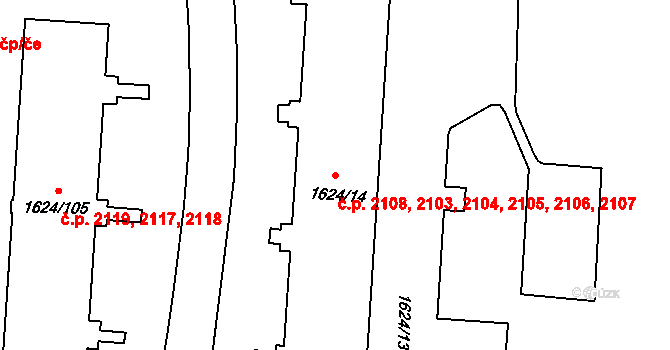 Mizerov 2103,2104,2105,2106,, Karviná na parcele st. 1624/14 v KÚ Karviná-město, Katastrální mapa