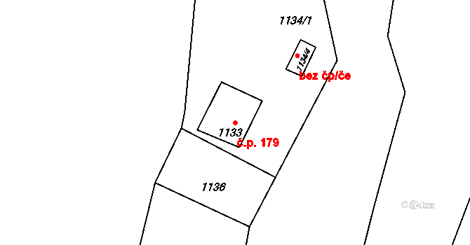 Horní Jasenka 179, Vsetín na parcele st. 1133 v KÚ Jasenka, Katastrální mapa
