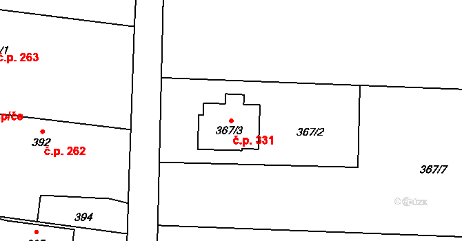 Komárov 331, Opava na parcele st. 367/3 v KÚ Komárov u Opavy, Katastrální mapa