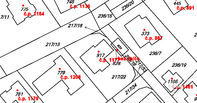 Rudná 1177 na parcele st. 817 v KÚ Hořelice, Katastrální mapa