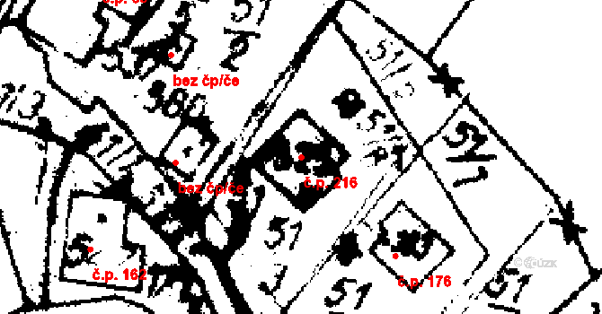 Radošov 216, Kyselka na parcele st. 525 v KÚ Radošov u Kyselky, Katastrální mapa