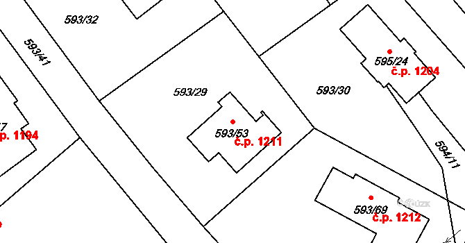 Liberec XIV-Ruprechtice 1211, Liberec na parcele st. 593/53 v KÚ Ruprechtice, Katastrální mapa